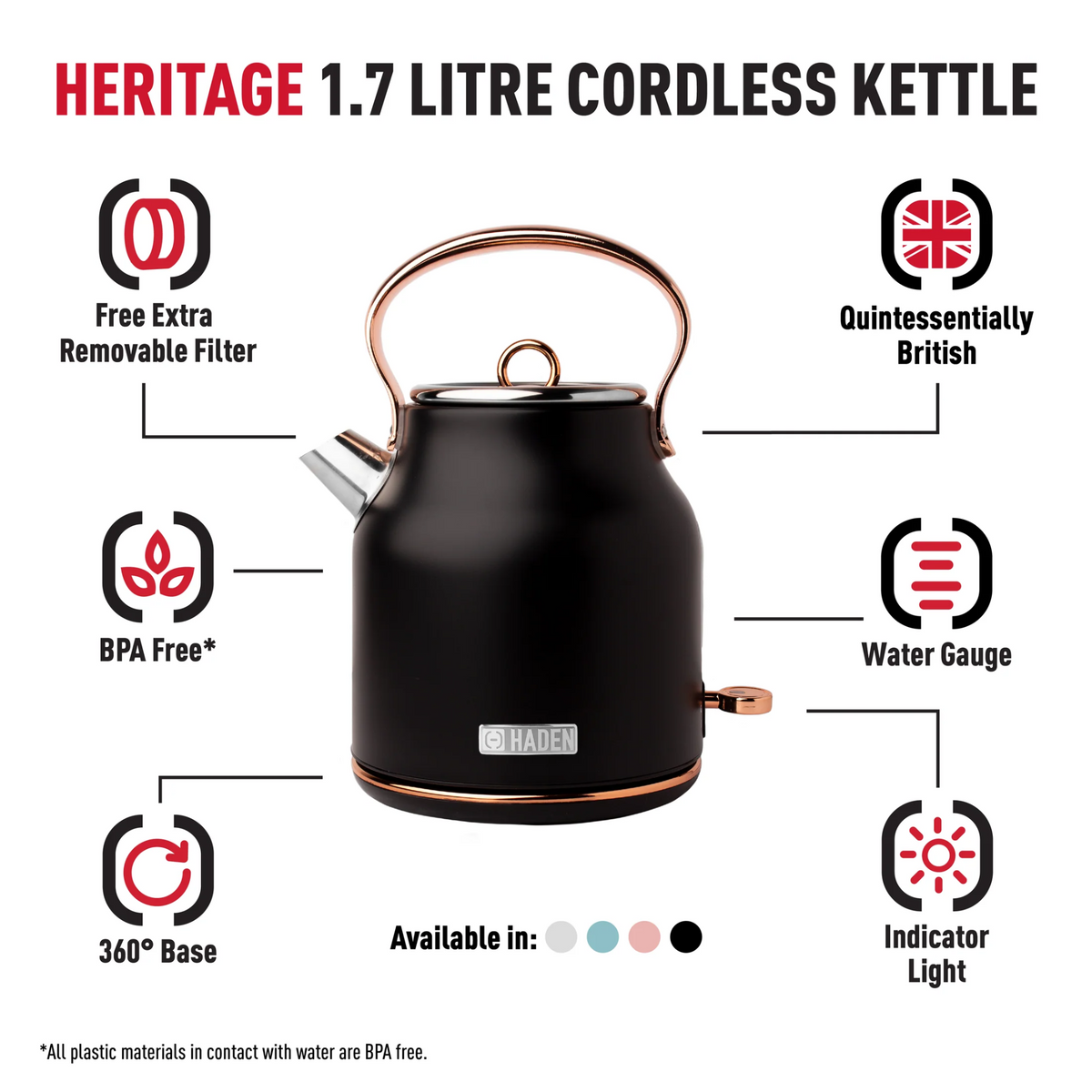 Haden Heritage Black & Copper Kettle | Kitchen Appliance | Napev UK